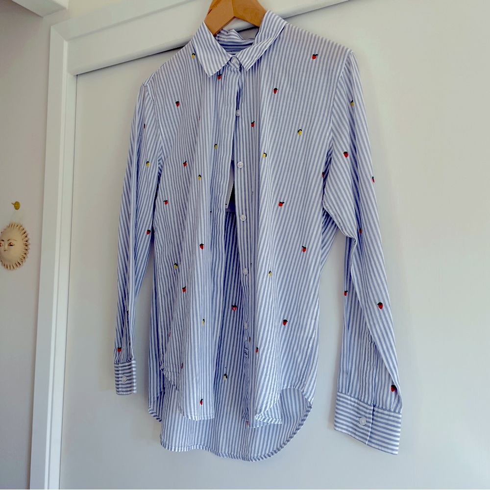 NWT RAILS Pinstripe & Strawberry Button Down, Sz S‎ - Picture 3 of 6